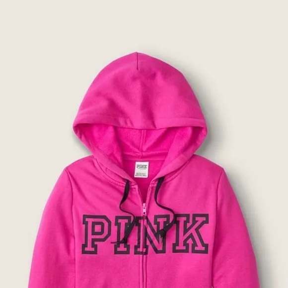 NEW VICTORIAS SECRET PINK FULL ZIP HOODIE & LEGGINGS SET. NEON FUSHIA PINK - Picture 7 of 13